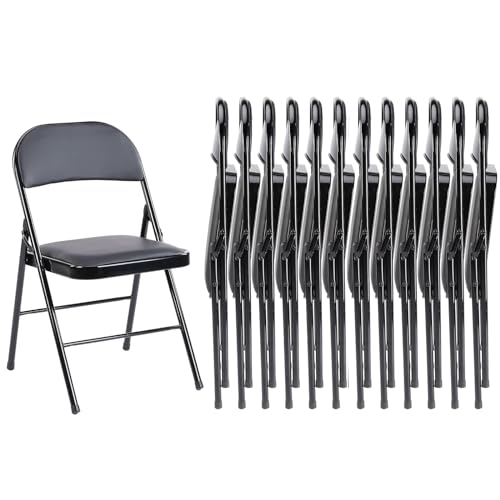 Sweetcrispy Folding Chair 12 Pack, Leather Padded Folding Chairs, Sturdy Metal Foldable Chairs, Easy to Use and Store, Out...