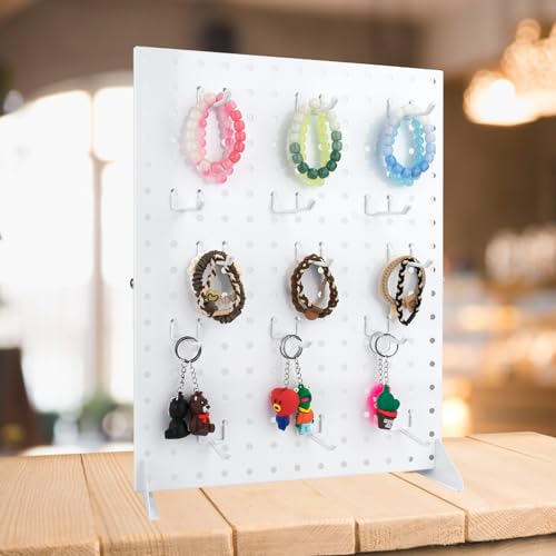 VACONICO 2 Pcs Metal Pegboard Display Stand with 30 Peg board Hooks, Tabletop Pegboard Shelf for Craft Shows & Fairs, Reta...