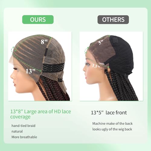 Youthfee 13x8 HD Lace Front Cornrow Braided Wigs for Women Braid Wig with Baby Hair Burgundy Middle Parted Box Braided Wig Premium Synthetic 36 Inch