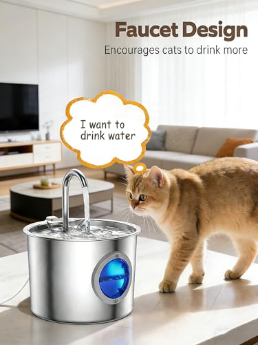 Cat Water Fountain Advanced 304 Stainless Steel 2.2L/74oz with Detachable Tank, Easy to Clean, Automatic Pet Fountain Quie...