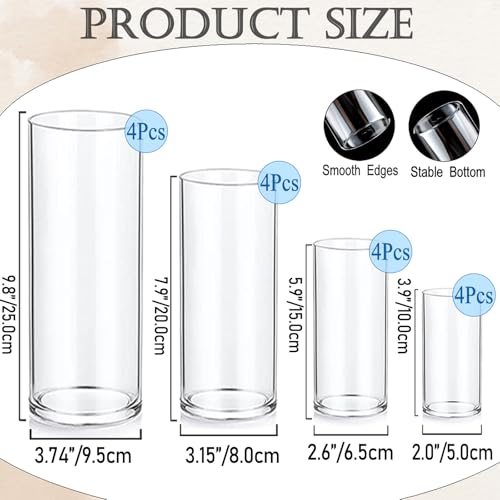 UDU Set of 16 Cylinder Glass Vases and 24 Pcs Floating Candles for Centerpiece, 4,6,8,10 Inch Tall Clear Hurricane Candle ...