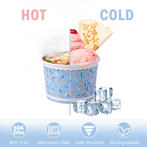 Lamosi Ice Cream Bowls Disposable - 100 Count - 11 oz Paper Ice Cream Sundae Cups, Party Supplies Food Containers for Dess...