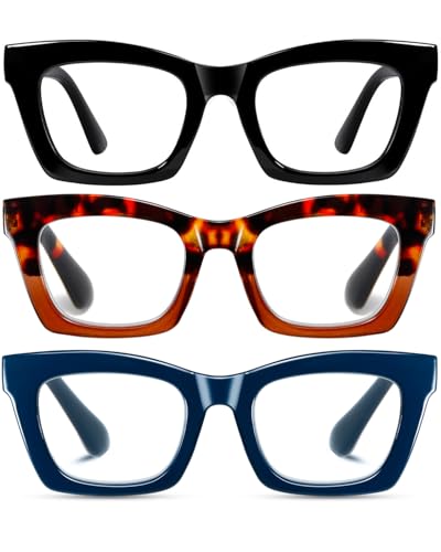 Hubeye Oprah Style Reading Glasses for Women Men Blue Light Blocking Computer Square Readers with Spring Hinge
