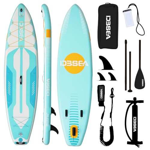 D3SEA 11 ft Inflatable Paddle Board with SUP Accessories, Non Slip EVA Deck, Extra Long Extra Wide iSUP, All Around Stand ...