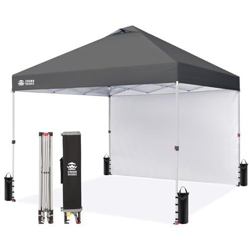 CROWN SHADES 10x10 Pop Up Canopy with 1 Side Wall - Beach Tent with One Push Setup - Outdoor Sun Shade for Events, Partie...