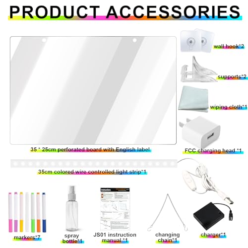 LED Drawing Board with Colors, 14x10'' 3 Modes & 7 Color-Lighting Acrylic Dry Erase Board Glow, Light Up Led Note Board wi...
