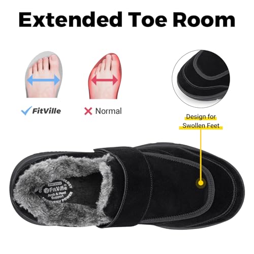 FitVille Wide Width Mens Slippers Non Slip Plush House Shoes with Adjustable Strap Indoor & Outdoor Winter Slippers with A...
