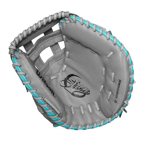 Wilson 2024 A500¢â Siren¢â 32¡± Youth Fastpitch Softball Catcher¡¯s Mitt - Right Hand Throw, Grey/Teal/White
