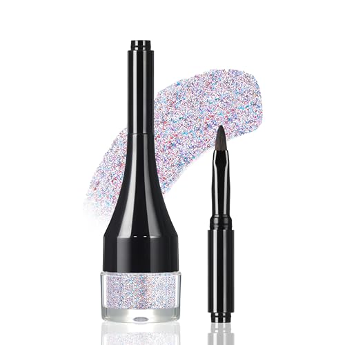 HOSAILY Holographic Red White and Blue Face Glitter Gel, 4th of July Accessories for Women Kids, Long Lasting Waterproof S...