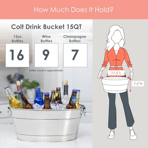 BREKX Colt Stainless Steel Beverage Tubs for Parties, Leak Resistant, Large Ice Buckets for Parties for Chilling Drinks, 1...