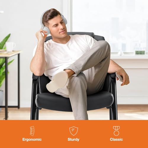 Sweetcrispy Waiting Room Office Guest Chairs Set of 2, PU Leather Big and Tall No Wheels Executive Office Chair with Padde...