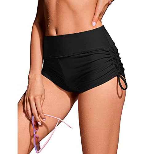 CRZ YOGA Ruched Side Board Shorts for Women - High Waisted Adjustable Swimsuit Beach Bathing Bottoms
