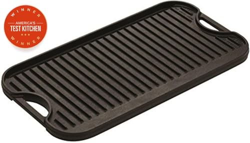 Lodge 20 x 10.44 Inch Pro-Grid Reversible Cast Iron Grill/Griddle – Double Burner Cookware, Pre-Seasoned, Non-Toxic, Made ...