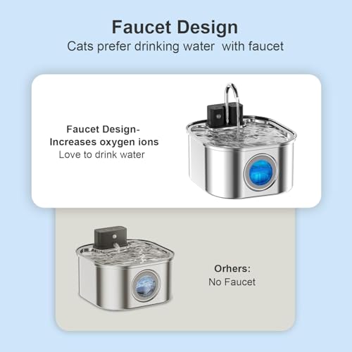NautyPaws Cat Water Fountain Wireless，Stainless Steel-Rechargeable- Battery Operated Cat Water Fountain, 108oz/ 3.2l Autom...