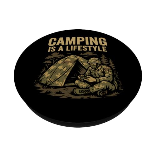 Camping Lifestyle Funny Outdoors Survival Gamer Humor Gaming PopSockets Adhesive PopGrip