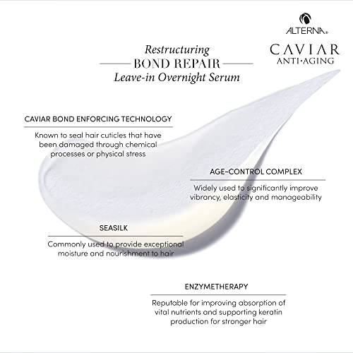 Alterna Caviar Anti-Aging Restructuring Leave-in Overnight Serum, 3.4 Fl Oz, Strengthens and Protects Damaged Hair