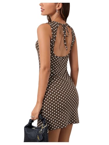 Verdusa Polka Dots Dress for Women Open Back Bodycon Backless Tank Mini Dress