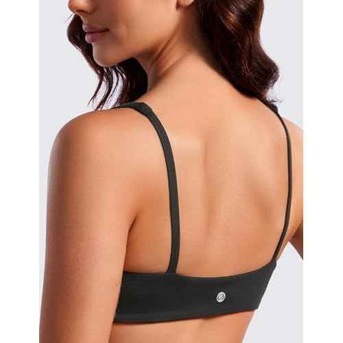 CRZ YOGA Butterluxe Square Neck Sports Bras for Women - Spaghetti Strap Yoga Wireless Low Coverage Padded Cami Crop Top