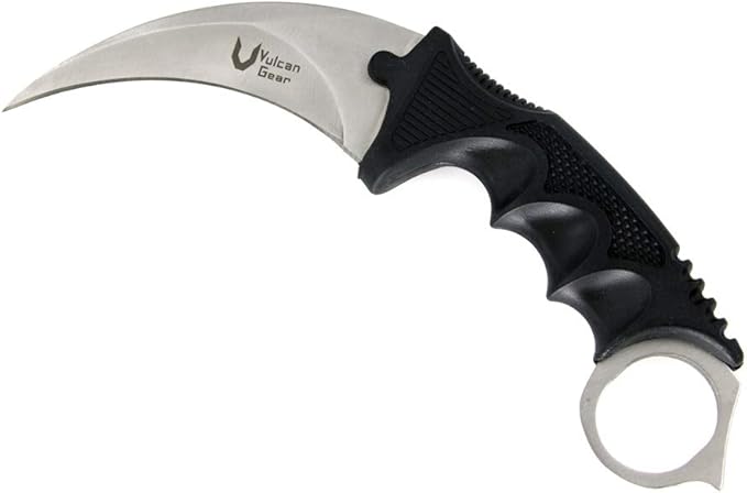 Vulcan Gear Tactical Hawkbill Karambit Knife with Sheath and Cord Silver blade