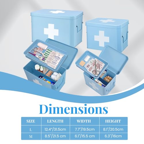 Flexzion First Aid Box Organizer Empty 13" Blue Vintage First Aid Kit Tin Metal Medical Box - First Aid Storage Box Contai...