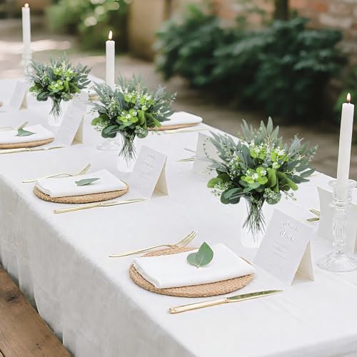 100 Pcs Mixed Eucalyptus Stems Bulk, 4 Style Artificial Silver Dollar Eucalyptus Leaves for Wedding Centerpieces, Faux Gre...