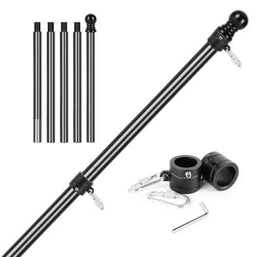 Msnaile 6FT Carbon Fiber Flag Pole, Flagpole for Outside House, Porch Flagpoles, Tangle Free Black Flag Pole Kit, Wind-Res...