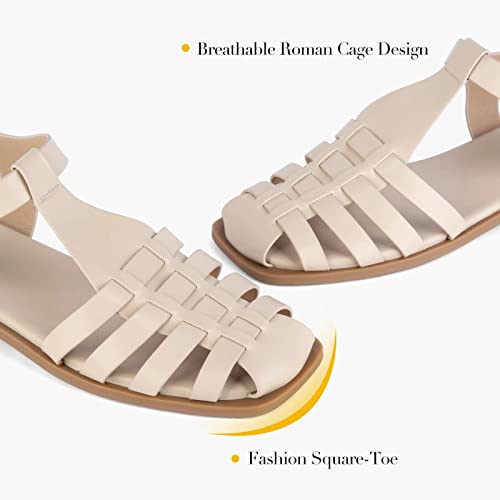 MaxMuxun Women's Flat Sandals Closed Toe Summer Roman Sandals Beach Sandals Square Toe Gladiator Outdoor Shoes