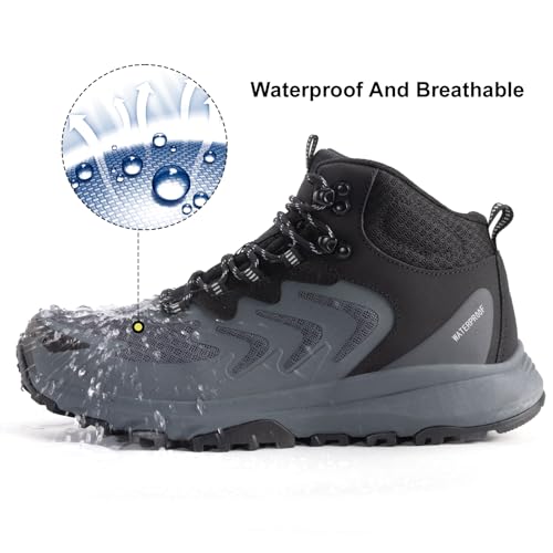 OUTJET Men's Waterproof Hiking Boots Lightweight Comfortable Outdoor Walking Trail Boots Shoes