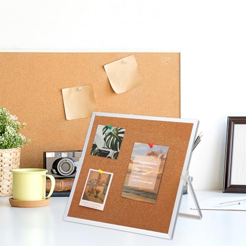 2 Pack Cork Bulletin Board, Double Sided Pin Boards with Silver Aluminum, Desktop Small Cork Boards with Stand Suitable fo...