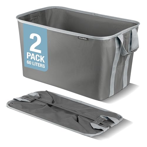 CleverMade Collapsible Laundry Basket Hamper - Shadow Stone Gray 2-Pack 60L - Space Saving Storage Organizer with Handles ...