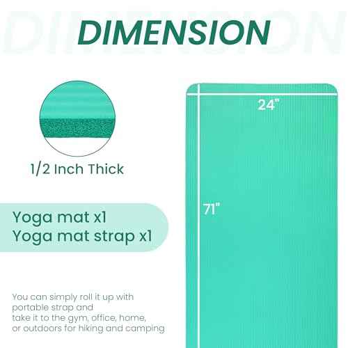 Fitvids Yoga Mat, 1/2-Inch Extra Thick High Density Exercise Mat, Anti-Tear Exercise Yoga Mat with Carrying Strap, Suitable for Various Yoga Exercises