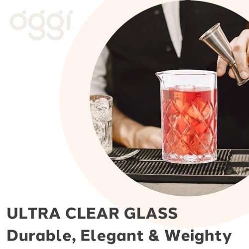 OGGI Cocktail Mixing Glass & Strainer Set - Elegant Bar Mixing Set with 16oz Glass Beaker, Essential Mixology Bartender Ki...