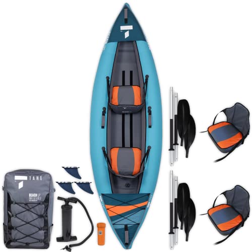 TAHE Beach LP Premium Inflatable Kayak Complete Package Including Kayak, Seat, Paddle, Pump and Travel/Storage Bag
