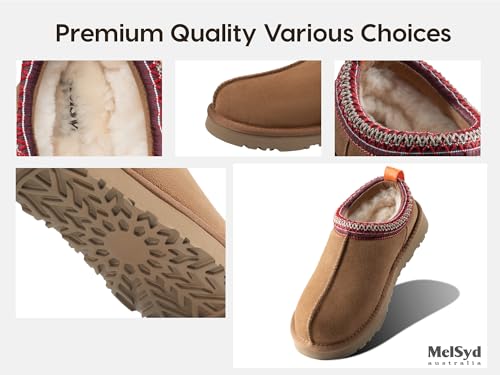 MelSyd Womens Slippers Sheepskin Indoor-Outdoor: 100% Australian Merino Wool Lined with Memory Foam Cozy House Shoes - Sli...