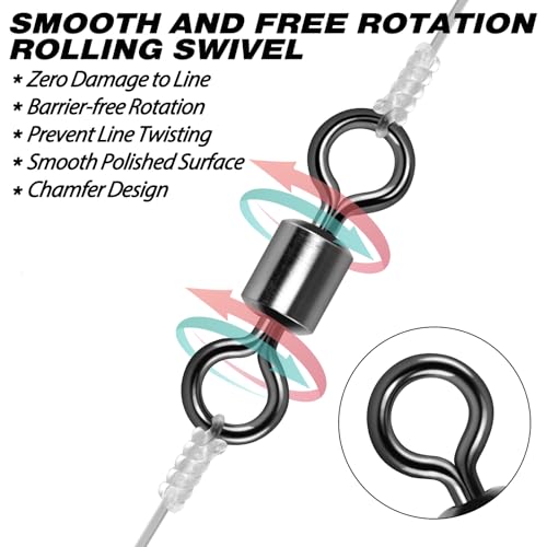 Alwonder Fishing Barrel Swivels, 40 to100-Pack Swivels Fishing Tackle Freshwater Saltwater Swivel Rolling Swivel Heavy Dut...