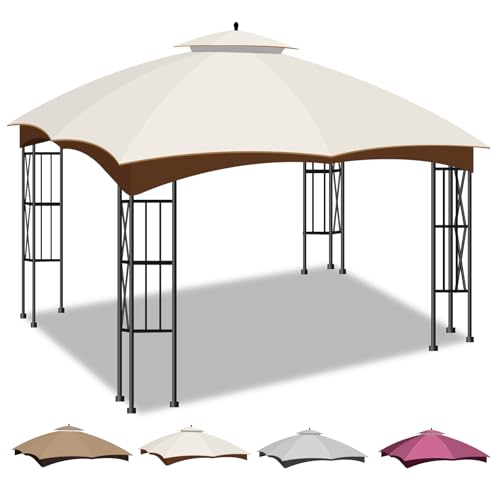 10x12 Canopy Replacement Top, Double Tiered Gazebo Cover with Air Vent Heavy Duty, Waterproof Gazebo Roof with Upgraded 30...