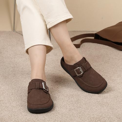 JOINFREE Womens Wide Suede Clogs Zero Drop Potato Shoes Diabetic Mules for Swollen Edema Comfort Slip on Clog Slippers wit...
