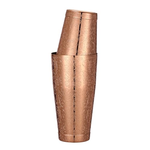 Stainless Steel Boston Shaker with Etched Pattern Weighted Shaking Tin Set (Spirit Copper Plated)