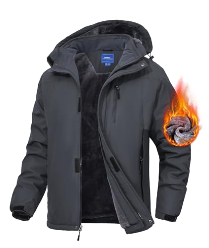 Zoofly Men's Mountain Ski Jacket Waterproof Fleece Liner Snow Coat Warm Winter Windproof Hooded Raincoat
