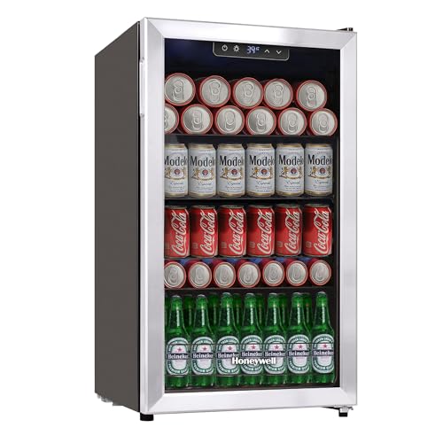 Honeywell Beverage Refrigerator and Cooler, 116 Can Mini Fridge with Glass Door for Soda Beer or Wine for Office or Bar wi...