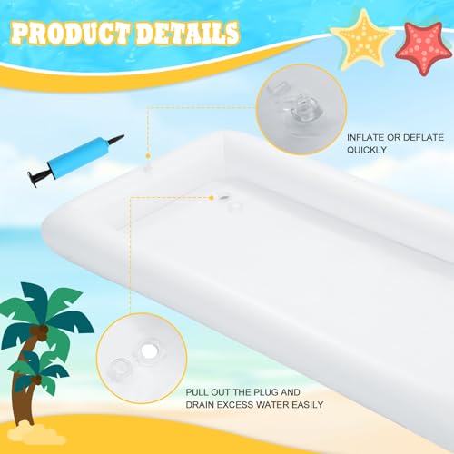 MorTime 4 PACK Inflatable Ice Serving Bar, 53"x25" Server Tray Pool Buffet Drink Cooler, Ice Tray Food Drink Containers fo...