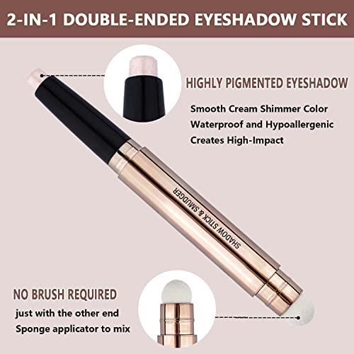 SAUBZEAN Light Gold Eyeshadow Stick Makeup, Waterproof Hypoallergenic Long Lasting Crayon, Glitter Primer Palette Shimmer ...
