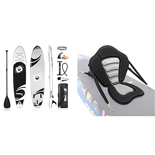 SereneLife Inflatable Stand Up Paddle Board (6 Inches Thick) with Premium SUP Accessories & Carry Bag | Wide Stance, Botto...