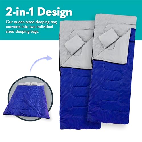 Sleepingo Double Sleeping Bags for Adults Backpacking, Camping, or Hiking - Waterproof Queen Sleeping Bags for Adults or T...
