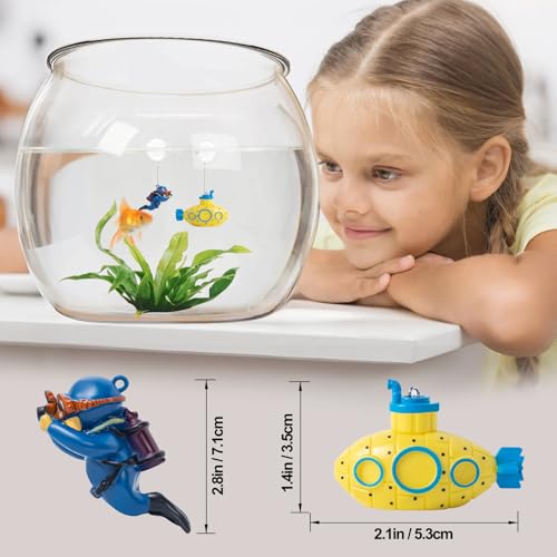 CousDUoBe 2.1 in Mini Floating Submarine Fish Tank Decoration Set，Cute Retro Submarine Set and Floating Diver,Aquarium Dec...