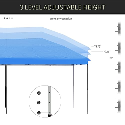 Outsunny 10' x 19' Pop Up Canopy with Easy Up Steel Frame, 3-Level Adjustable Height and Carrying Bag, Sun Shade Event Par...