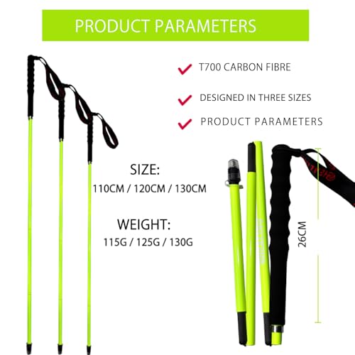 OKHEALING High Strength Carbon Fiber Trekking Poles 1 Pair Foldable in 5 Sections, Lightweight and Sturdy, Suitable for Hi...