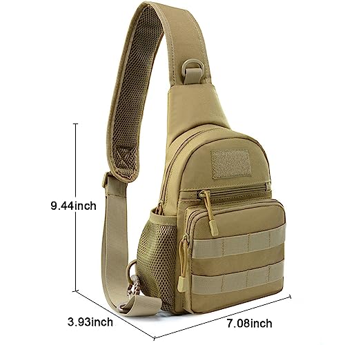 KOOYU Tactical EDC Sling Bag Military Molle Shoulder Bag Backpack Outdoor Chest Pack for Men (Khaki)