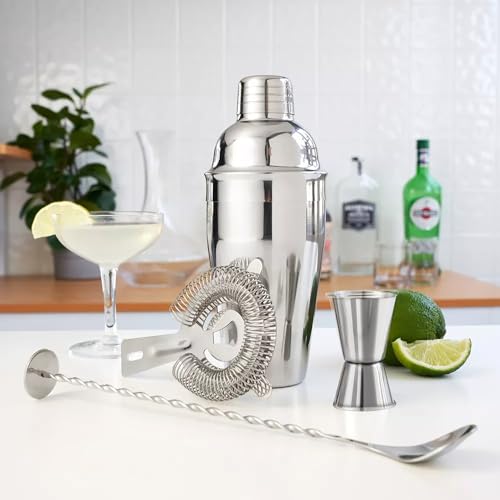 ZPUFAW 6-Piece Cocktail Shaker Set 24oz Shaker Strainer Muddler Jigger Mixing Spoon Pour Spout Bartender Kit Stainless Ste...