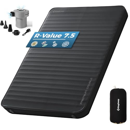 KingCamp PREMIUM DOUBLE Self Inflating Sleeping Pad with Air Pump, 7.5 R-Value Air & Foam Camping Mattress 2 Person, 3" Th...